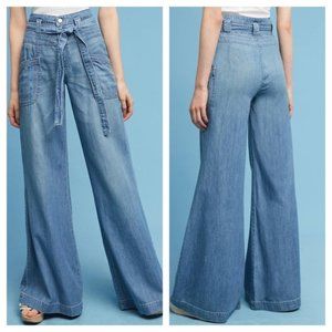 Anthropologie Wide Flare drawstring Jeans